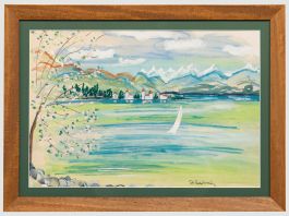 John Paddy Carstairs (1916-1970) - Gouache, Lake Scene with White Sailing Boat