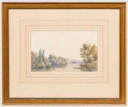 Framed 19th Century Watercolour - Boats on the River