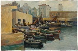 N. Peral - Mid 20th Century Oil, Fisherman's Port, Barcelona
