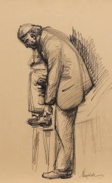 E.P. Clapholt - Mid 20th Century Charcoal Drawing, The Shoelace