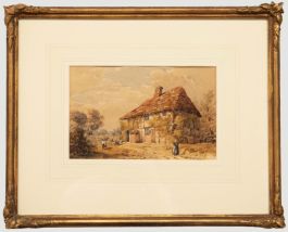 Framed 19th Century Watercolour - Red-tiled Cottage