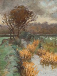 Mid 20th Century Oil - River Landscape