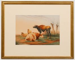 Frederick E. Valter (1860-1930) - Framed Watercolour, Livestock in a Landscape