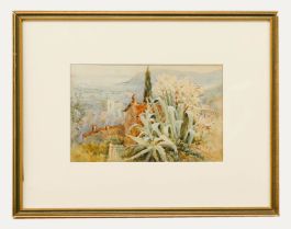 F. Gaye - Framed Early 20th Century Watercolour, Coastal View with Aloe Vera