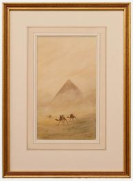 Framed Late 19th Century Watercolour - Camel Riders near Giza