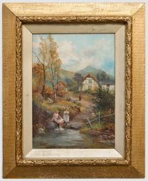 E. Edwards - Early 20th Century Oil, Feeding The Ducks