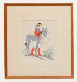 Harrison Begay (1917-2012) - Navajo 20th Century Silkscreen, Boy with Donkey