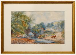 Framed Late 19th Century Watercolour - Drover Moving Cattle