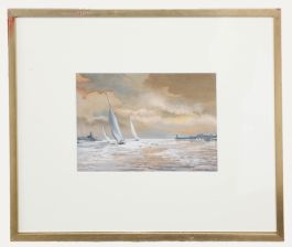 Framed Mid 20th Century Watercolour - White Sailing Boats