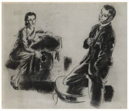 Film Noir c.1940 Charcoal Drawing - Tension in the Room
