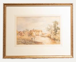 W. S. S.  - 19th Century Watercolour, Farm by the Stream