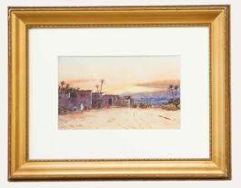 H. L. Pignon - Framed Early 20th Century Watercolour, Egyptian Village at Sunset