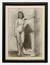 Malcolm - Framed 20th Century Charcoal Drawing, Standing Nude
