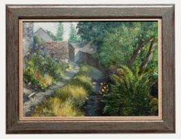June Bevan (b.1927) - 20th Century Oil, Secluded Lane at Nightingale Centre