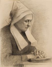 G. Querville - Early 20th Century Graphite Drawing, Nun at Prayer