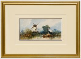 Paul Marny (1829-1914) - Framed Watercolour, A Lakeside Windmill
