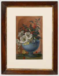 Framed Early 20th Century Oil - White Flowers with holy