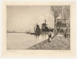 Rex Scott - Early 20th Century Etching, A Dutch Port