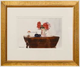 Rob Williams - Contemporary Watercolour, Still Life of Table Flowers & Fruit