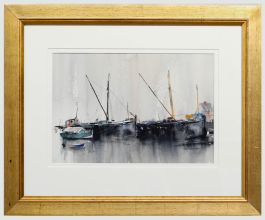 Rob Williams - Framed Contemporary Watercolour, Sailing Boats in a Harbour
