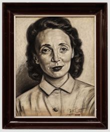 1959 Charcoal Drawing - Smiling Lady