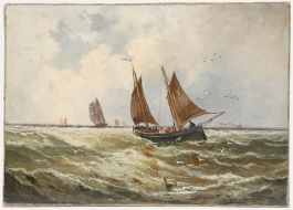 Franz Hoepfner (1853-1891) - German School Oil, Braving Choppy Waters