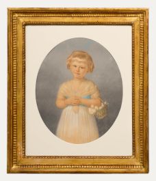 19th Century Watercolour - Girl with a Flower Basket
