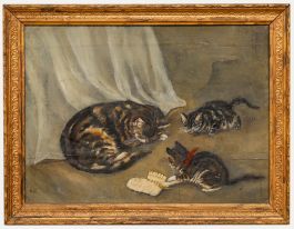 M.P - Framed c.1900 Oil, Trouble While Mum Sleeps