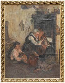 Late 19th Century Oil - Gathered Around the Fire