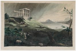 19th Century Watercolour - A Ruined Temple by the Sea