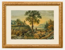 English School Early 20th Century Watercolour - Shepherd by the Lake