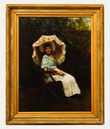 Framed Late 19th Century Oil - Lady Under the Parasol