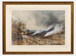 J. Laurence Hart - Framed Late 19th Century Watercolour, Stubble Burning