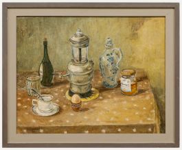 Hanns Rossmanit (1907-2000) - Oil, Breakfast Still Life with Samovar & Honey 