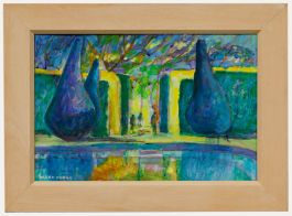 Mary Chugg (1935-2024) - Framed Contemporary Acrylic, Poolside Topiary