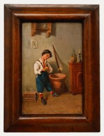 Italian School Late 19th Century Oil - Boy and Budgerigar