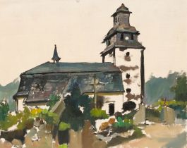 Georges Pacouil (1903-1996) - Mid 20th Century Oil, L'église