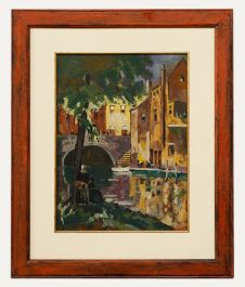 Framed Mid 20th Century Oil - Crossing the Canal