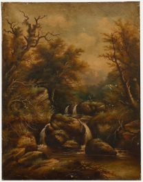 From Restoration Late 19th Century Oil - Cascading River