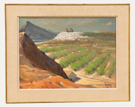 Nicolas De Roeck- Framed Mid 20th Century Oil, Le Village sur son Eperon, Altea 