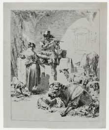 After Nicolaes Berchem (1620-1683) - Etching, The Shepherd and the Spinner