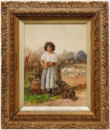 19th Century Watercolour - The Young Shepherdess