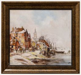 Adrie van Bruggen - Framed 20th Century Oil, Dutch Town in Winter