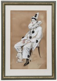 Katharine Montagu Wyatt - Framed 20th Century Gouache, Portrait of Pierrot