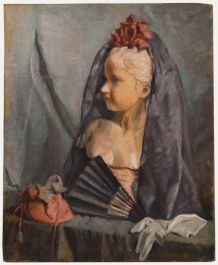 Cecile Hertz-Eyrolles (1875-1974) - Mid 20th Century Oil, Statue, Veil and Fan