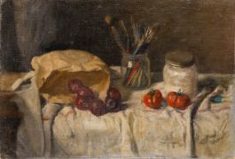 George Weissbort (1928-2013) - 20th Century Oil, Plums & Paint Brushes