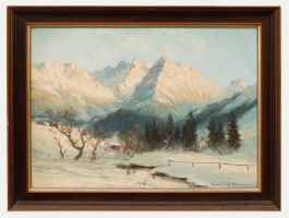 Hans Baier (1918-1976) - Framed Mid 20th Century Oil, Oberstdorf in Early Winter