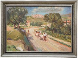 Karl Schwarz (20th Century) - 1940 Oil, Cattle Driving