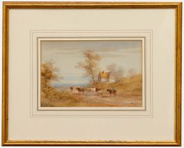 William Henry Earp (1831-1914) - Watercolour, Sussex Landscape with Drover 