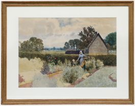 George Gordon Fraser (1859-1895) - Watercolour, The Artist's Wife in the Garden